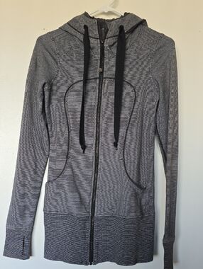 lululemon athletica Gray Striped Full-Zip Hooded Utility Jacket